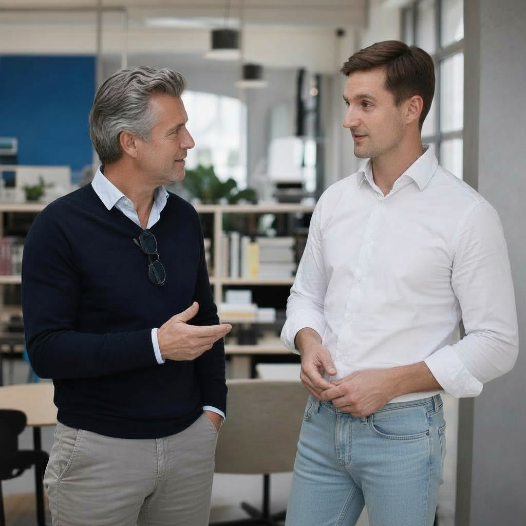 Jerome van Oscin in gesprek met een klant
